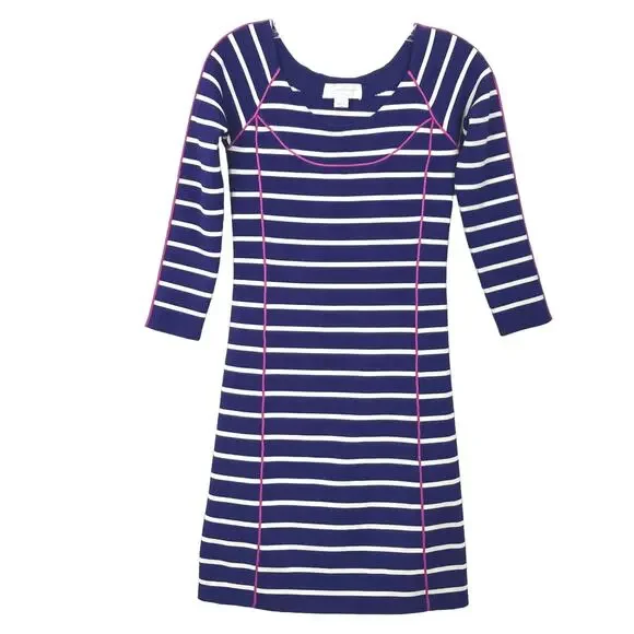 NWOT JESSICA SIMPSON Dress S Stripe Knit Stretch Long Sleeve Knee Royal Blue